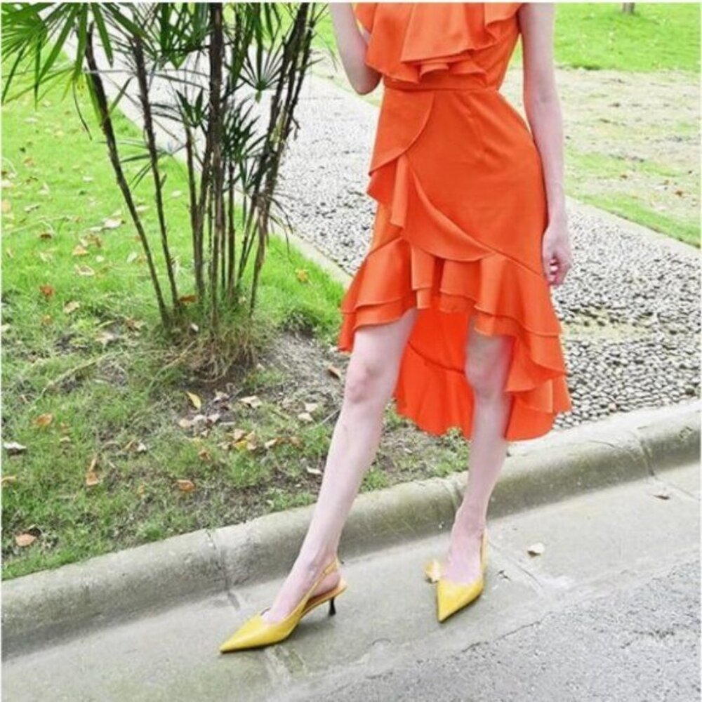 FSJ Yellow Slingback Kitten Heel Pumps